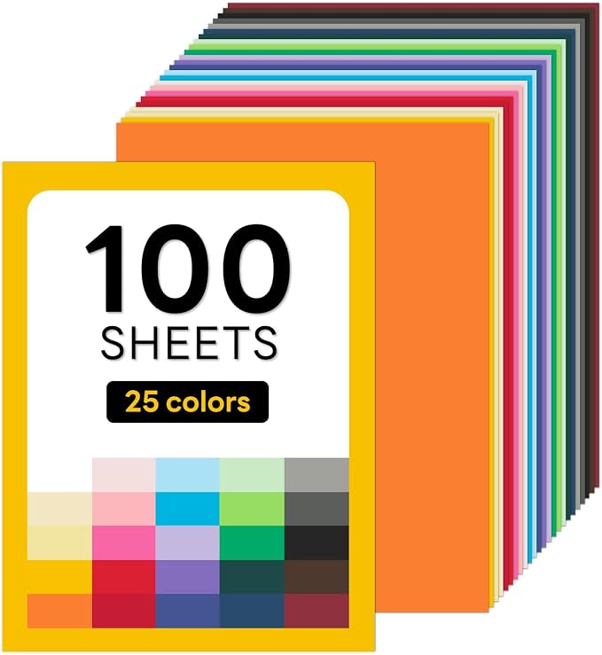 100 Sheets Colored Construction Paper 8.5 x 11 Colored paper | Goefun 25 Colors Variety Multicolored Cardstock, 65lb Colored Cardstock 8.5x11 for Crafts & Printing