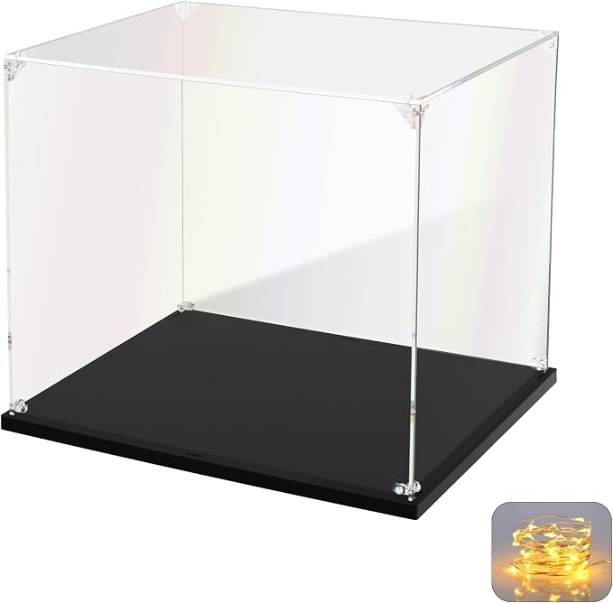 KOLIPI Acrylic Display Case for Collectibles, Clear Box 11.5x9.5x10 in | Plexiglass Box for Lego Figures Dolls Models, Dustproof Protection, Stable and Stackable, Assembly Required