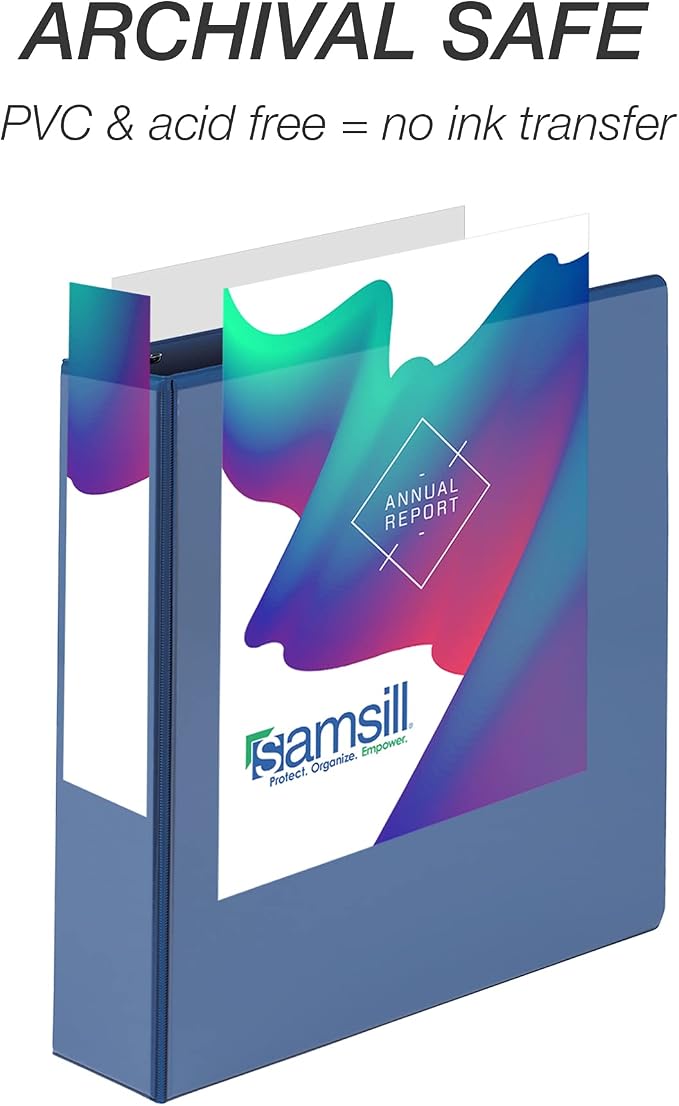 Samsill Durable 2 inch 3 Ring Binder, D Ring Binder, 100% Recycled Chipboard, Blue, 4 Pack