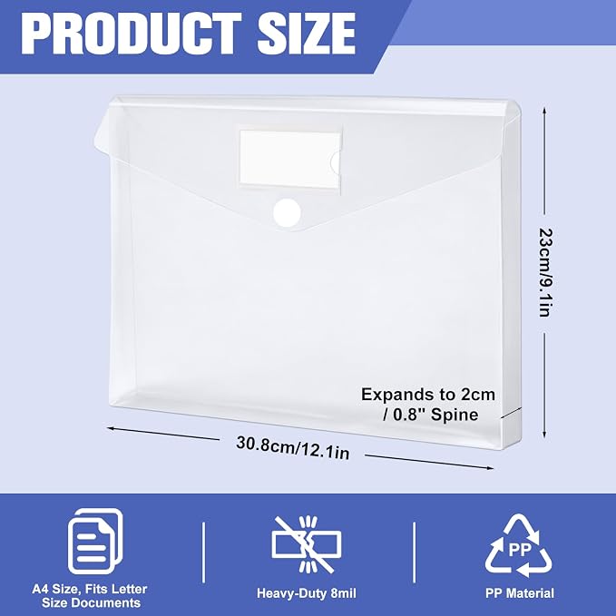 20 Pack Clear Expandable Binder Pockets, 11 Holes Plastic File Divider Folders, Compatible with 2/3/4 Ring Binders for Home Office