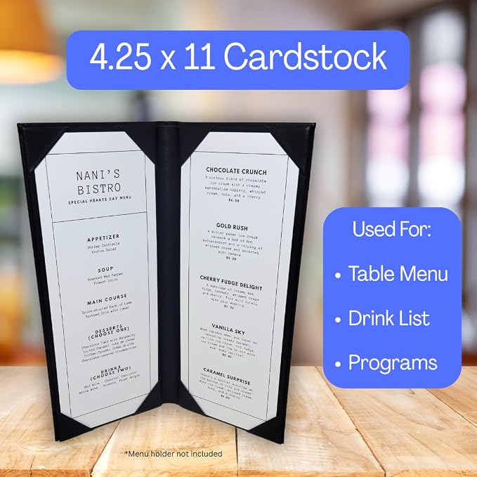 100 Bright White Smooth Card Paper Sheets - 4.25 X 11 Inches - 80# (80 lb/Pound) Cover Weight - Half Letter Size Cut Long - Menu Paper - Program - Smooth Finish