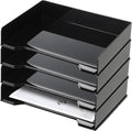 DoubleFill 4 Pcs Stackable Letter Tray Rectangular Plastic Desk Organizer 13 x 9.5 x 2.6 in Paper Holder File Tray Accessories Rack for Desktop Office Desk Drawers (Black)