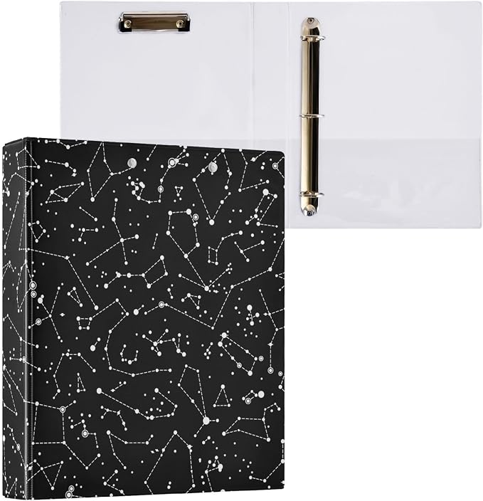 3 Ring Binder Constellation Stars 1.5 Inch Three Ring Binder | Cute Binder with 3 Storage Pockets for Women School Office Supplies