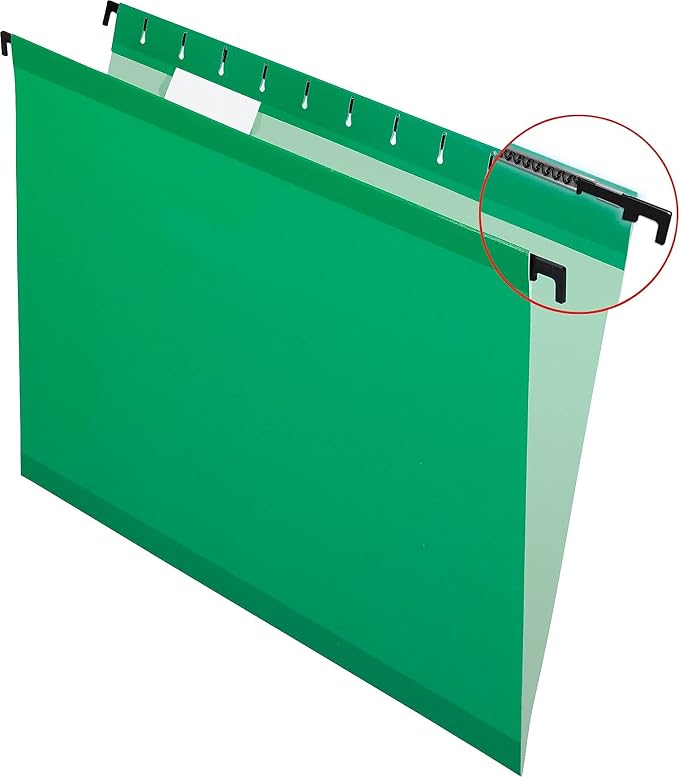 Pendaflex SureHook Reinforced Hanging Folders, Letter Size, Bright Green, 1/5 Cut, 20/BX (6152 1/5 BGR)