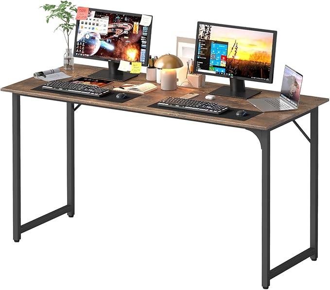 PayLessHere | 55 Inch Computer Desk | Vintage | Office Desk with Metal Frame, Adjustable Feet | Water-Resistant, Scratchproof Surface | Sturdy Writing Table for Home Office or Study | Pack of 1