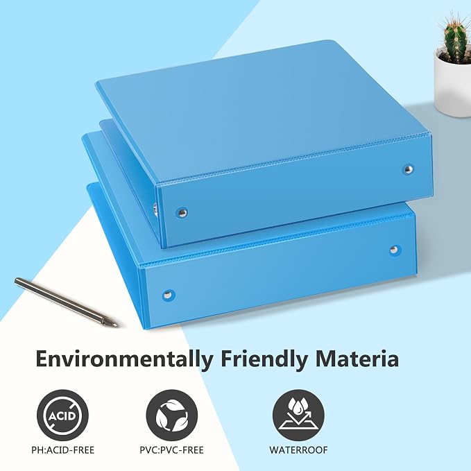 ViVin 2 Inch Round Ring View Binder for Durability, 6-Pack (Light Blue) | Standard 3 Ring Binder for 450 Sheets of US Letter Size Paper, PVC-Free, Clear Front Pocket, Office Home School Use