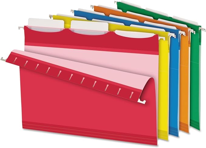 Pendaflex Ready-Tab Reinforced Hanging File Folders, Letter Size, 3 Tab, Assorted Colors, 25/BX (42621) (Pack of 10)