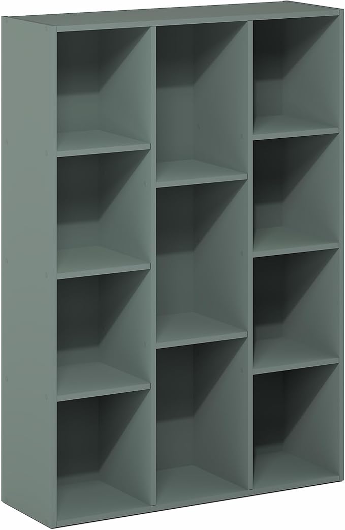 Furinno LUDER Book Shelf, 11-Cube Bookshelf, Reversible Bookcase, 9.4 x 29.1 x 41.7, Easy Assembly, for Living Room, Bedroom, Home Office, Sage Green