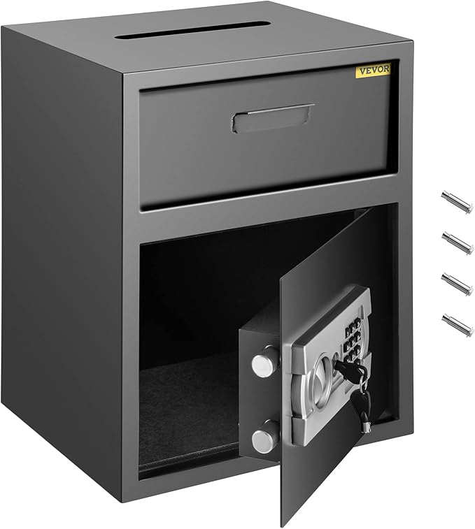 VEVOR Digital Depository Safe 1.7 Cubic Feet with Deposit Slot Black | for Home Hotel Restaurant Office Electronic Code Lock with Two Emergency Keys Pry-Proof Locking Bolts Two independent Spaces