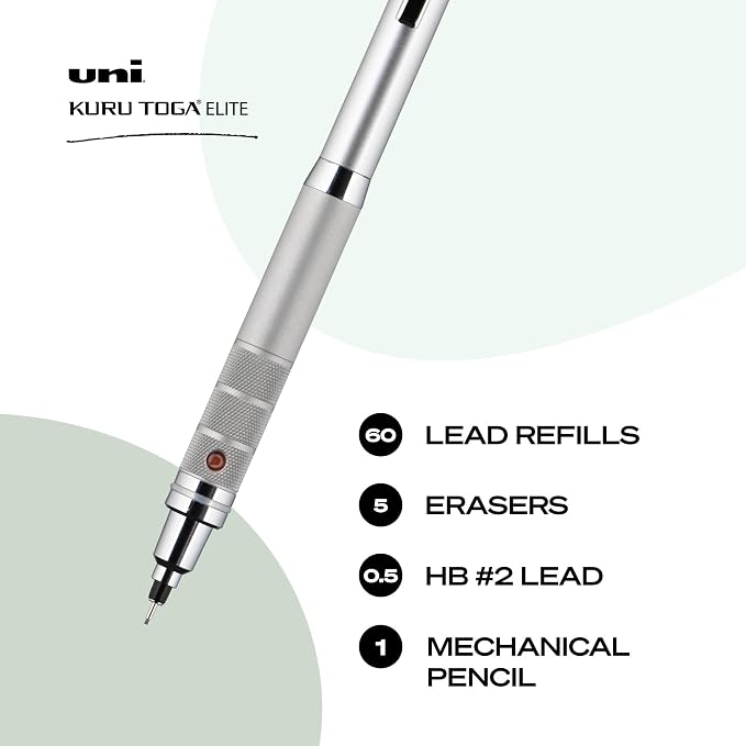 UNI uniball Kuru Toga Elite Mechanical Pencil Starter Kit,0.5mm,HB #2,Silver Barrel,(Pack of 2)