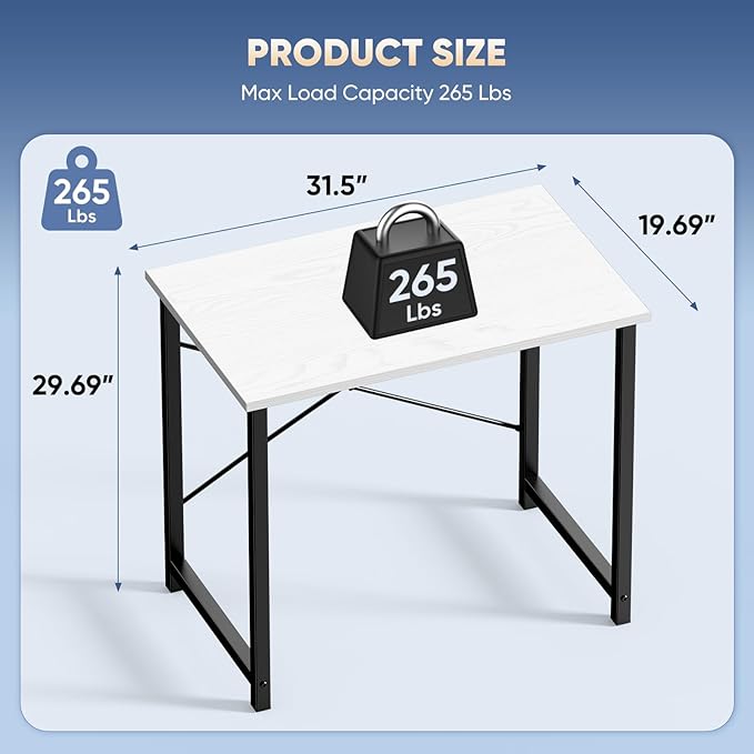 DUMOS 32 Inch Small Computer Desk, Gaming Desks for Home Office Bedroom | Modern Study Writing Work Table, Craft PC Desk Simple Workstation with Reinforcement Structure, Black and White