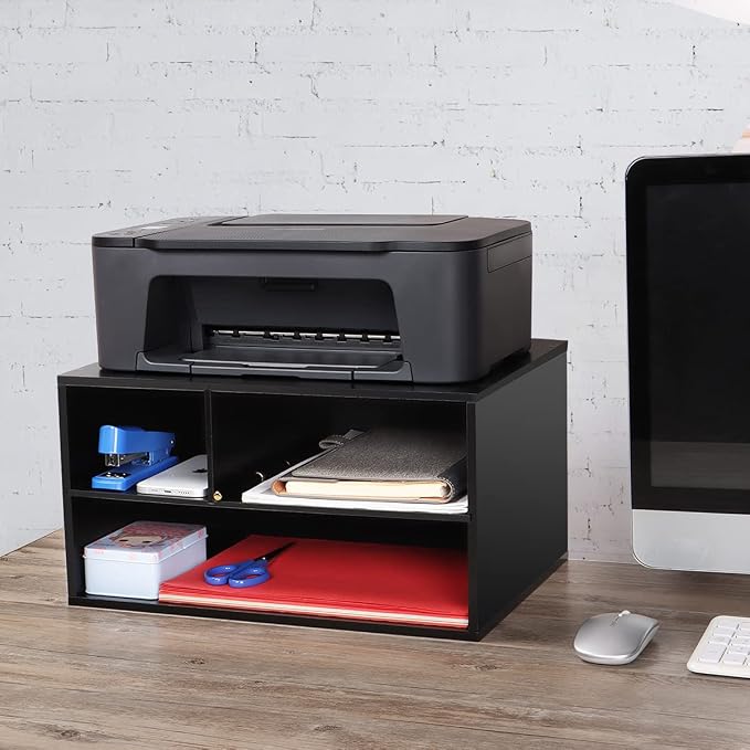 EMERIT Printer Stand Shelf with Storage Wood Desk Paper Organzier for Home/Office,Printer Riser, 2 Tire