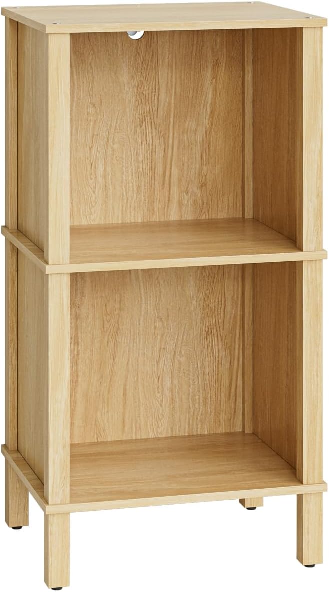 Bookshelf, Modern 2-Tier Bookcase, Open Storage Book Shelf, 11 × 14.2 × 27.4 Inches, Small Narrow Bookshelves for Living Room, Home Office, Bedroom, Natural