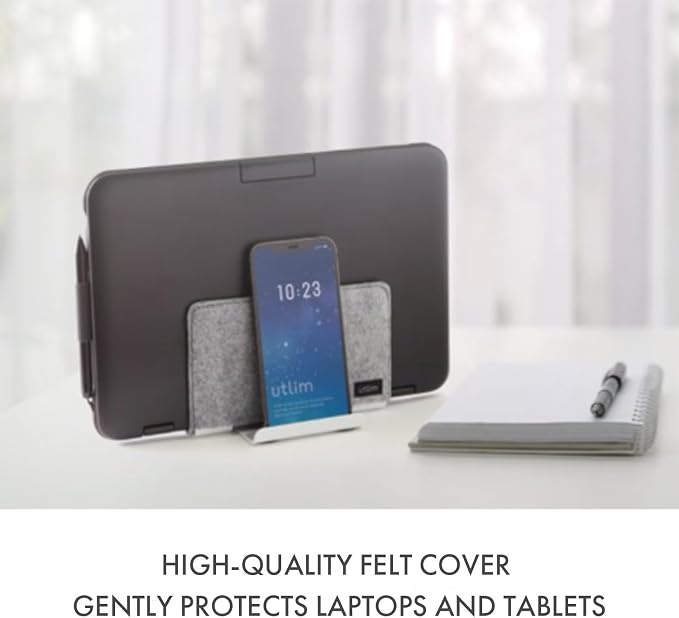 Sonic Utlim Vertical Laptop Stand for Desk, Dock Holder with Felt Cover, Desk Organizer, Storage and Stand for All MacBooks, Windows Laptops, Tablets, and Smartphones, UT-5352-W