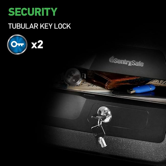 SentrySafe Fireproof and Waterproof Document Safe with Key Lock, Lock Box for Cash, Passport, Jewelry, Exterior: 16.5 in W x 14.8 in D x 7.6 in H, Black, 0.36 Cubic Feet, CHW30220 | Fire and Water Resistant Document Safe With Key Lock, Protects Cash, P...