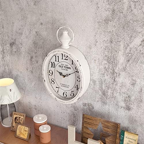 Menterry Small Retro Oval Wall Clock Antique Old Design,White Vintage Style