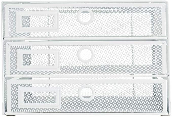 Annova Desk Organizer Wire Mesh 3 Tier Sliding Drawers Paper Sorter/Multifunctional/Premium Solid Construction for Letters, Documents, Mail, Files, Paper, Kids' Art Supplies (White)
