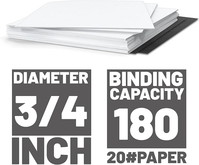TOTiyea 50 Pack 3/4" Wire Binding spines,2:1 Pitch,180-Sheet,Letter Size | metal spiral binding coils,Black,0.8mm in thickness, Each spine has a 2:1 pitch and 21 double loops; 360-degree rotation
