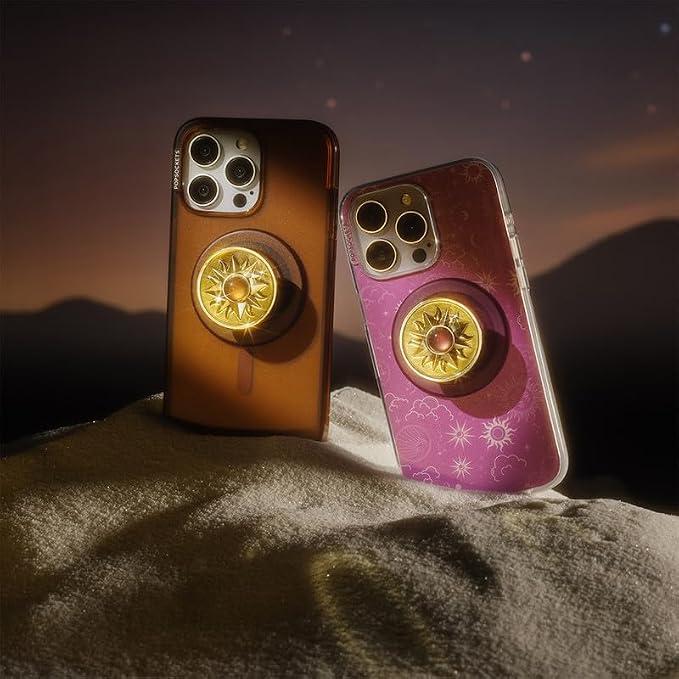 PopSockets Phone Grip for MagSafe, Magnetic Holder- Sun Amber Jewel | Removable, For Kindle / Android / iPhone, With Magnet, Gold, Enamel, Designs