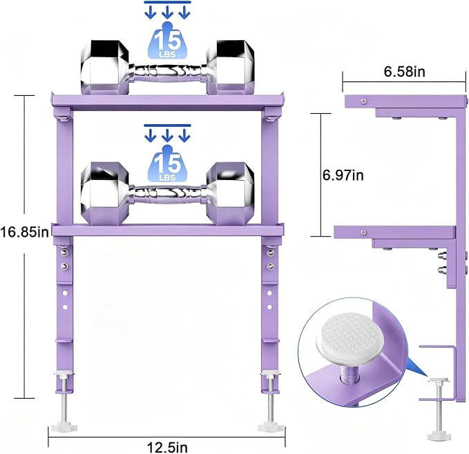 2-Tier Desk Shelf | Desk Organization Expandable Clamp on Desk Shelf Desktop Accessories for Offices and Game Rooms (Purple)