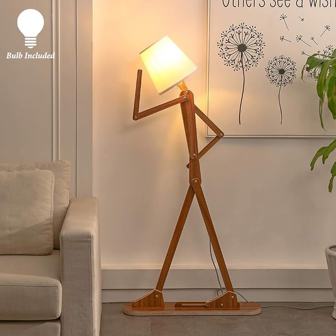 Cool Tall Floor Lamp Decorative Reading Standing Wood Swing Arm Wood Lighting for Corner Kids Boys Girls Bedroom Living Room Home Improvement Office Farmhouse - with LED Bulb (Walnut) | Unique Gift Idea, Decorative Swing Arm Standing Lighting for Livin...