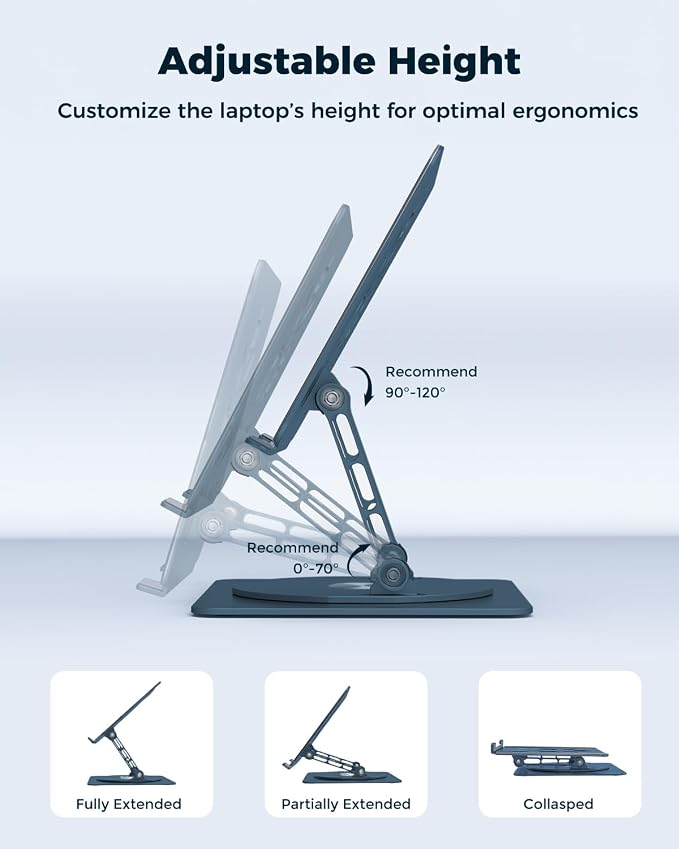 Aoviho 360° Rotating Laptop Stand for Desk | Adjustable, Foldable, Portable Aluminum Ergonomic Riser | Compatible with MacBook, Dell, HP & All Laptops 10-16 inch