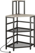 4-Tier Corner Printer Stand with Power Outlet and LED Lights, Greige | 4 Tier Storage, Corner Space Saving Design, Fits Laser Printer, Scanner and Office Supplies, Home Office Organization