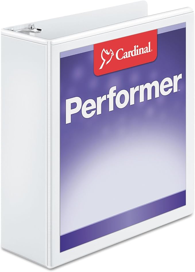 Cardinal Performer 3-Ring Binder, 3", Non-Locking Slant-D Rings, 725-Sheet Capacity, ClearVue Presentation Binder, Nonstick, PVC-Free, White (17600CB)