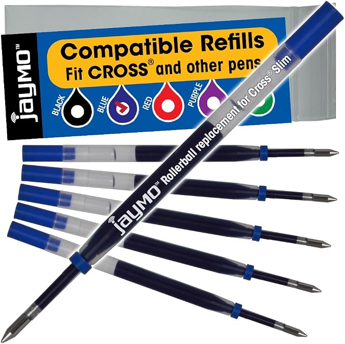 Replacement for Cross Slim 8910-2 - Gel Rolling Ball Pen Refill - 6 Blue