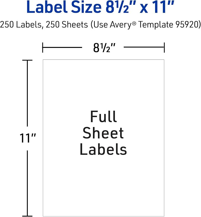 Avery® Full Sheet Printable Shipping Labels, 8.5" x 11", White, 250 Blank Mailing Labels, Great for Packages, Product Merchandising, Organization, and More (95920)
