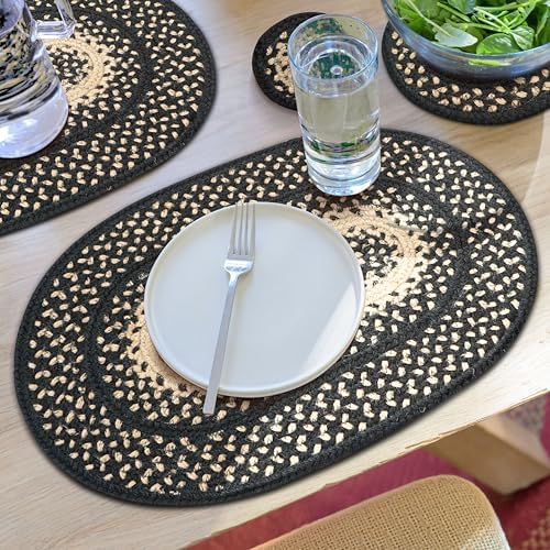 Homespice Manchester Jute Braided Placemats, Oval 13x19 Set of 6