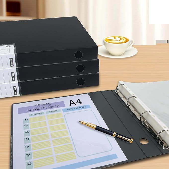 4 Ring Binders 0.8 Inch D Ring,4 Pack D Ring Binder A4,4 Ring（Black）