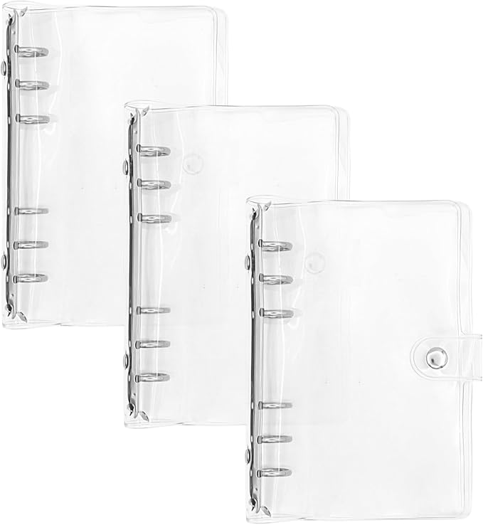3 Pack PVC A6 Binder Transparent 6 Ring Binder Clear Soft PVC Notebook Cover Budget Planner Folder Cover with Snap Button