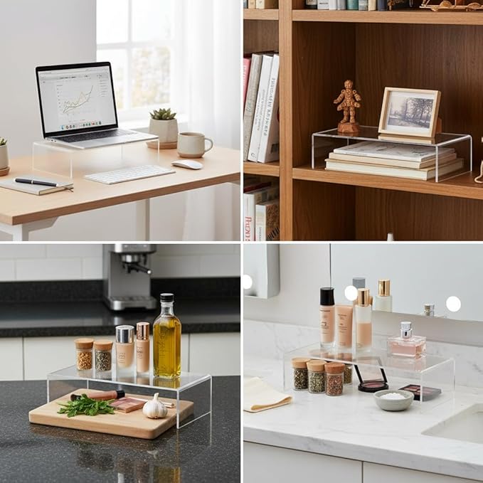 Azar Displays 515338-2PK Acrylic Laptop Stand, Computer Riser for Desk, Monitor Stand, Closet Organizer for Clothes & Shoes, Cabinet Display for Accessories and Décor 15"x7.75 x 4.5 (2-Pack)
