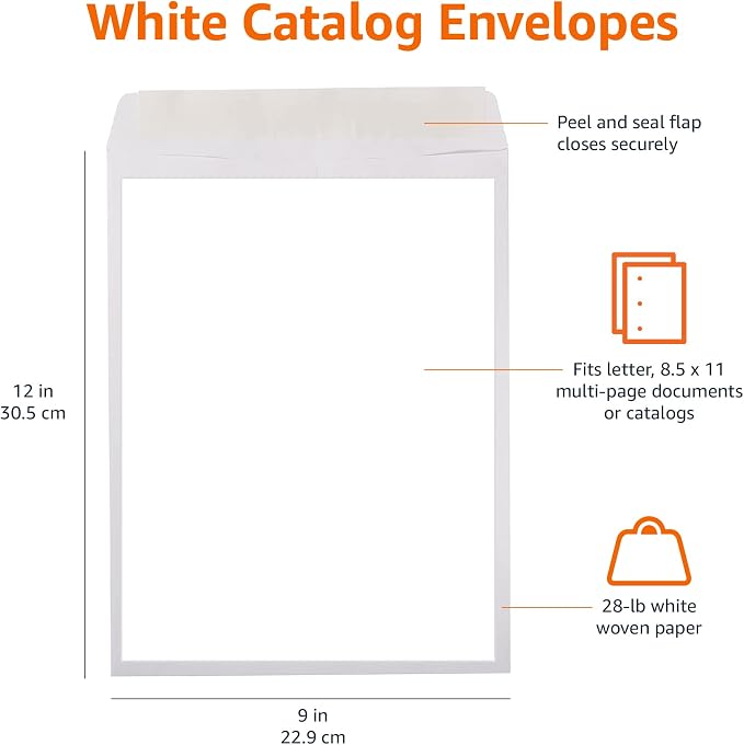 Amazon Basics Catalog Mailing Envelopes,Peel and Seal,9x12 Inch,White,250 Count (Pack of 2)