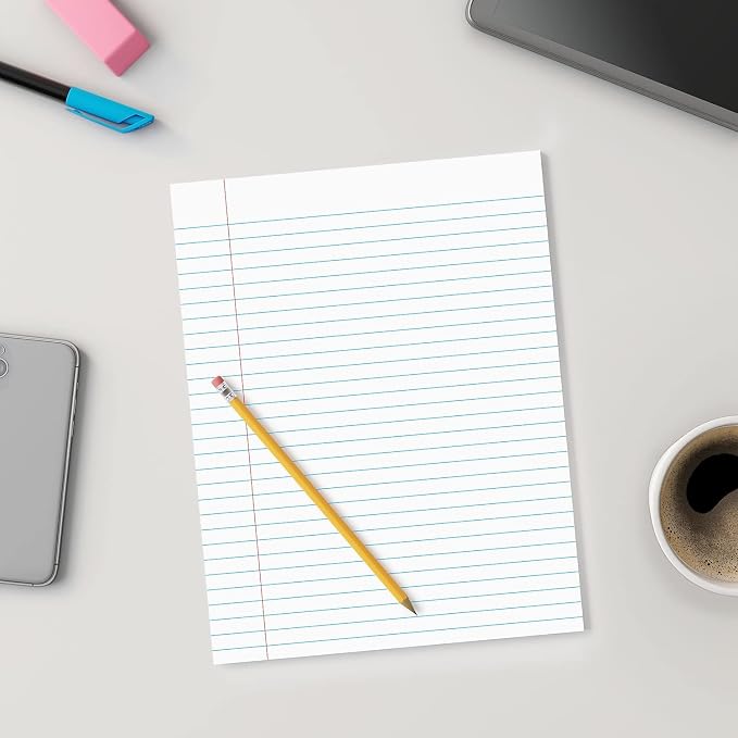 STAPLES Notepads, 8.5” x 11”, Wide Ruled, White, 50 Sheets/Pad, 12‑Pack