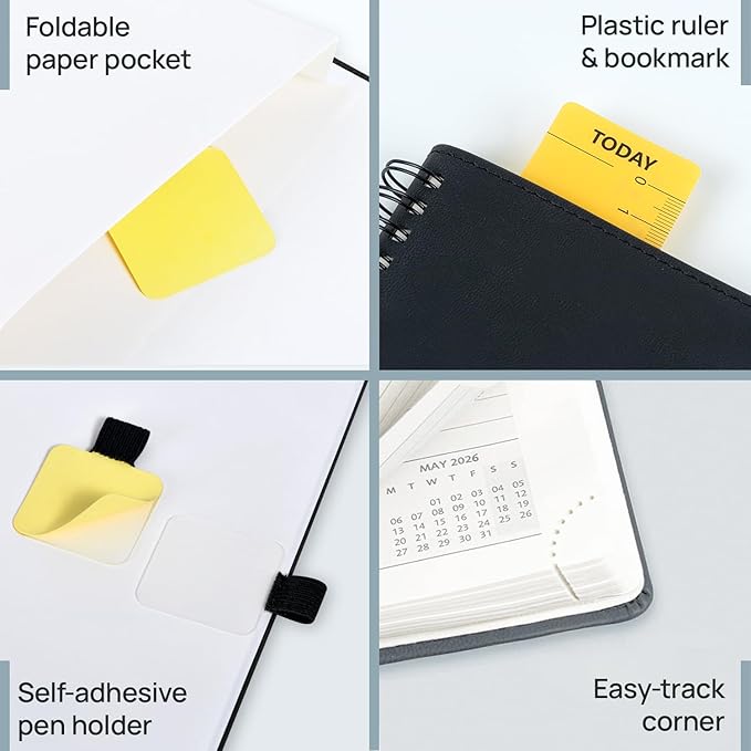 POPRUN Pocket 2026 Planner (Small Size- 4'' x 6.25'') Weekly and Monthly for Purse - Calendar 2026 (Jan. 2026 - Dec.2026) with Soft Cover, Plastic Ruler - Grey