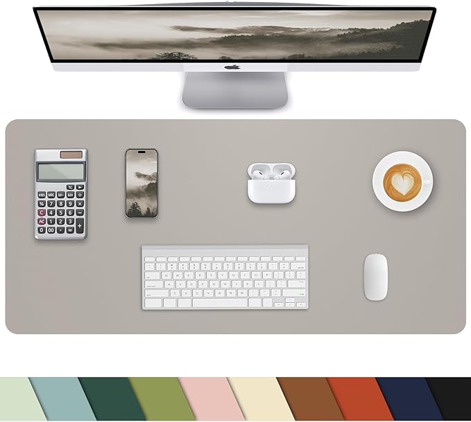 Leather Desk Protector, Laptop Mat - Non-Slip PU, Waterproof Writing Pad for Office/Home (31.5"x15.7", Light Grey)