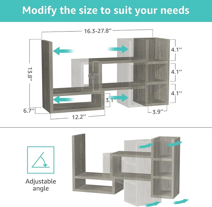 NUTIKAS Desk Shelves Desktop Organizer Shlef - Grey Office Organization for Top of Desk Organizers and Accessories Corner Bookshelf Table Top Shelving Small Hutch Decorations for Office