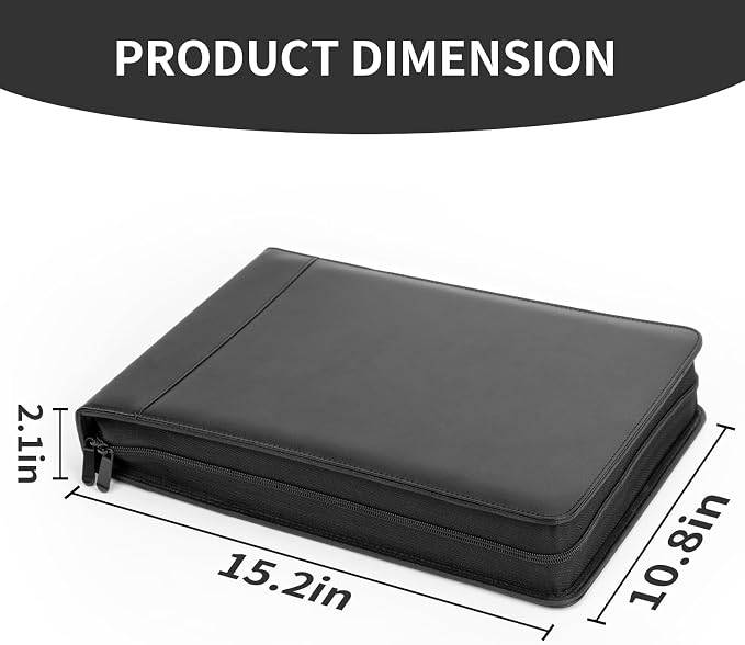 Smarpau Business Checkbook Binder with Zipper Pouch, 7 Ring PU Leather Binder Holds 600 Checks Capacity 9 x 13 Inch Sheet, Portfolio for Executive Office Supplies, Black