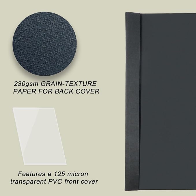 RAYSON TBC8-25 Thermal Binding Covers, 5/16 Inch, Black Letter Size Holds 80 Sheets, 25 Pack
