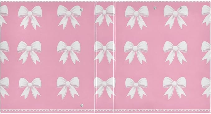 3 Ring Binder White Bows Pink 1.5 inch Binders Three Ring Binders with Clipboard 3 Interior PVC Clear Pockets for Office Supplies