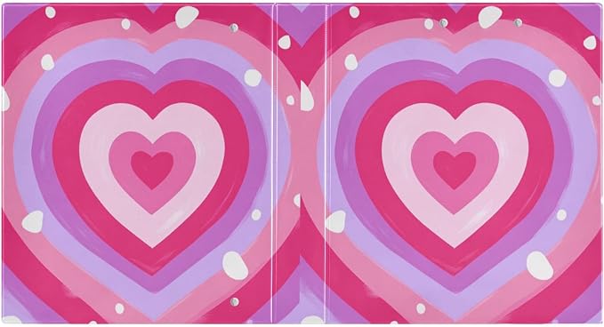 Aslsiy Kids 3 Ring Binder 1.5 Inch Pink Purple Hearts (1) Girls Round Clipboard Binder Decorative Harcover Binders Organizer for Office School Supply