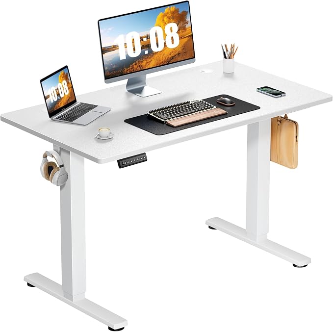 Sweetcrispy Electric Standing Desk, Computer Desk, 40x24 Inch | Adjustable Height, Splice Wood Board, 3 Memory Preset, Sit Stand Work Table for Home Office, White