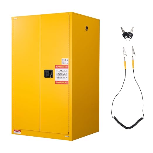 VEVOR Flammable Cabinet 34" x 38" x 65", 65 Gallon Flammable Storage Cabinet with Adjustable Shelf, Cold-Rolled and Galvanized Steel Fire Cabinets, for Commercial Industrial Home Use, Yellow