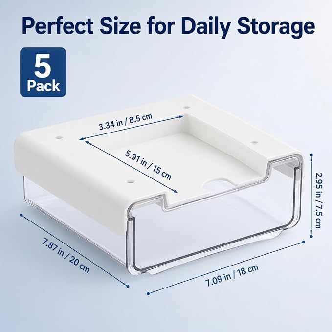 RHBLME 5 Pack Under Desk Drawer, Under Shelf Drawers Slide Out Self-Adhesive Standing Desk Drawer Attachment, Plastic Workspace Organizers for Office Home School