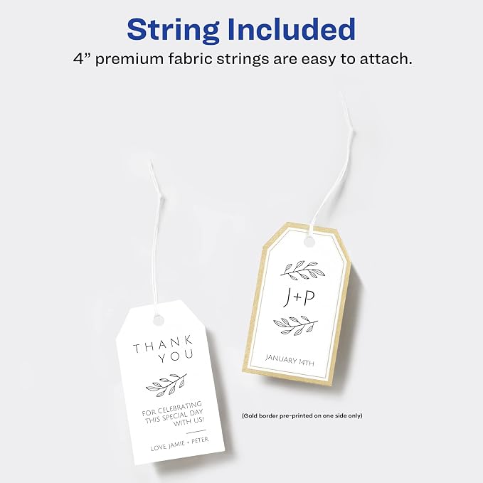 Avery Tags with Metallic Gold Borders and Strings, 2" x 3.5", 40 Total, Laser/Inkjet Printable Tags (3326)