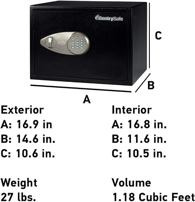 SentrySafe Black Home Safe with Shelf and Digital Keypad, Large Safe for Laptop, Documents, Money, Exterior: 10.6 x 16.9 x 14.6 Inches, X125 | Large Safe With Interior Shelf, Bolt Down Hardware and Digital Keypad, Securely Stores Laptop Computers, Char...