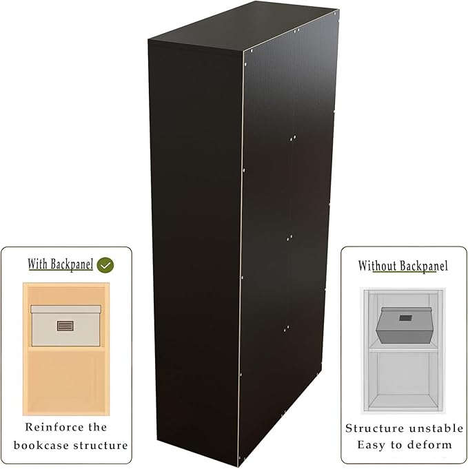 8-Cube Storage Shelf Bookcase, Black | Wooden 4-Tier Open Bookshelf, Fits 11×11" Bins, Vertical or Horizontal Use, Full Back Panels, For Home Office