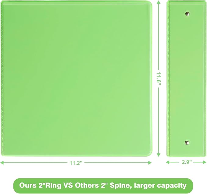 COMIX Sturdy Standard 2 Inch 3 Ring Binder with Clear View Cover | 2"Round Ring,PVC-Free,Holds 400 Letter Sheets,Morandi Multicolor for Students & Office,6 Pack (Light Green)